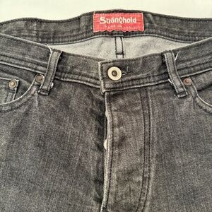 Stronghold Black Wash Button Fly Jeans 34 X 26 Selvedge Cropped